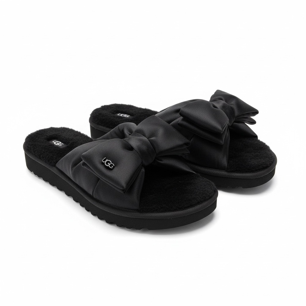 UGG Women's Lushette Puffer Black Satin Slide Slipper - New in Box